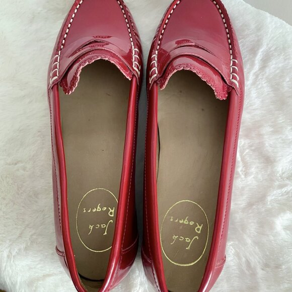 Jack Rogers Quinn Red Patent Leather Penny Loafers Size 7 Scallop Trim - Picture 5 of 15
